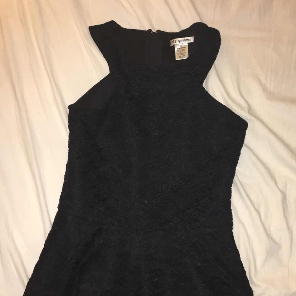 Black textured mesh cut out dress